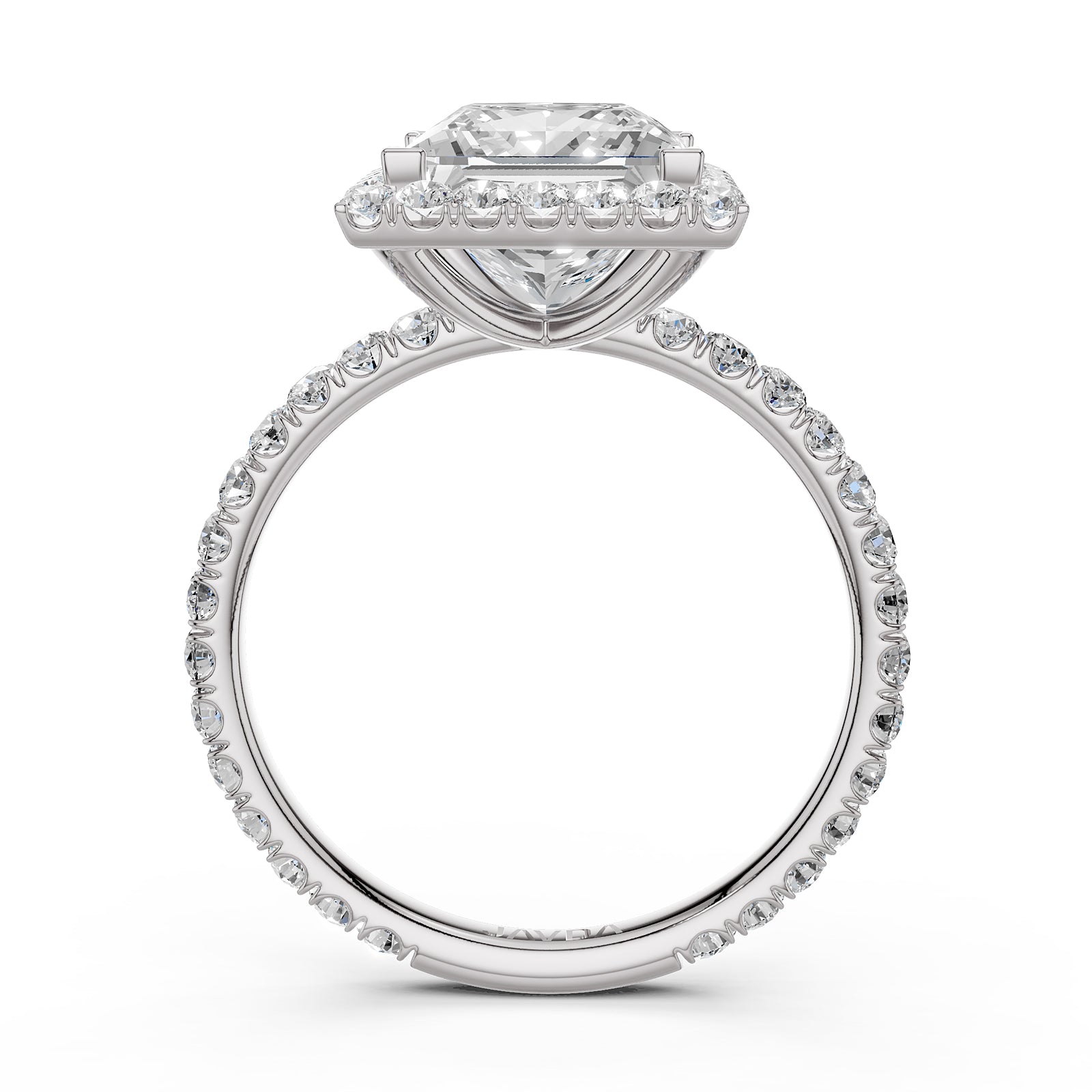 French Pave Set Halo Lab Grown Diamond Engagement Ring 2.59 Ctw.